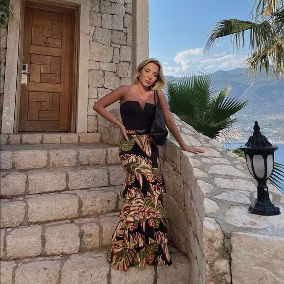 Zara linen blend ruffle printed skirt - Picture 2 of 10